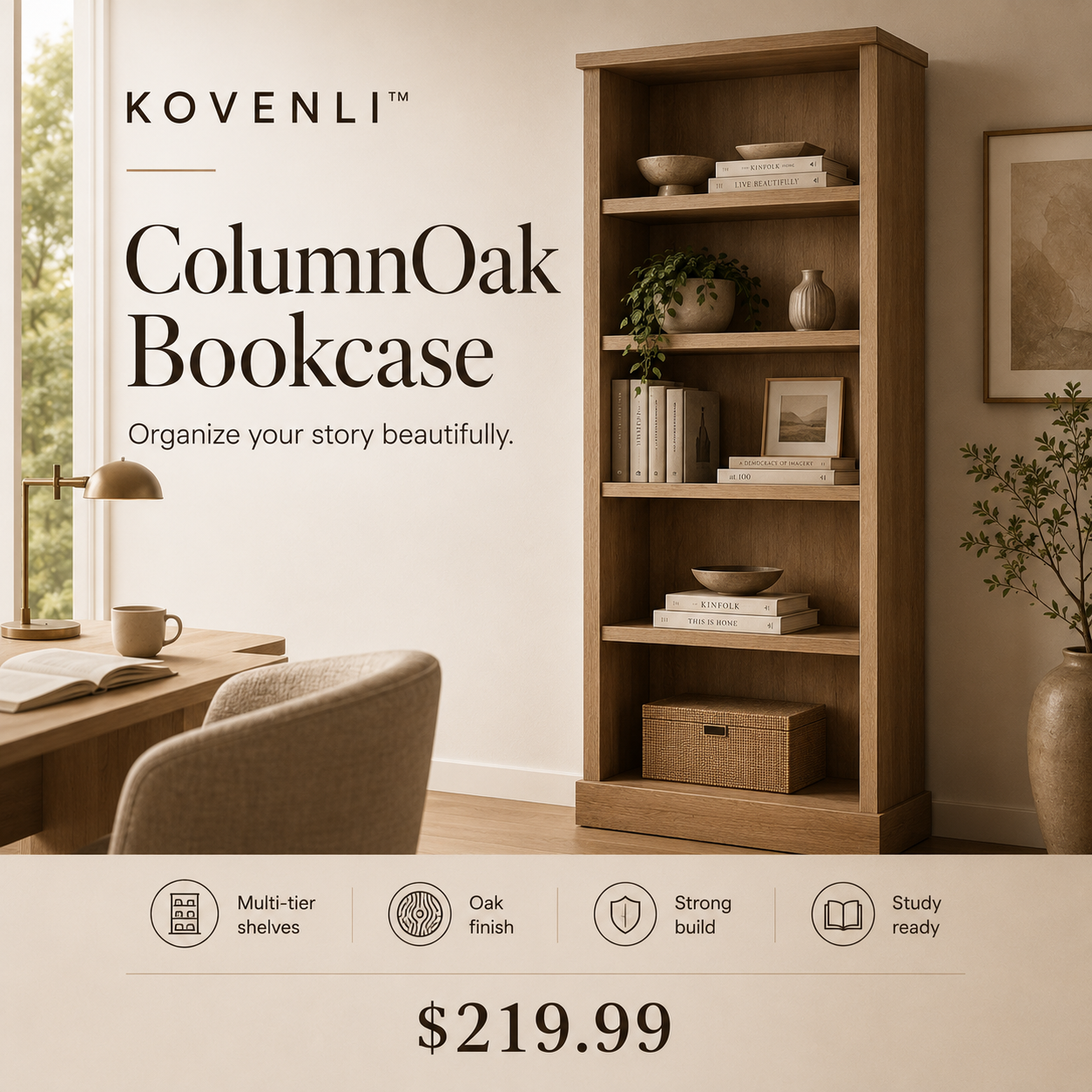 KOVENLI™ ColumnOak Bookcase
