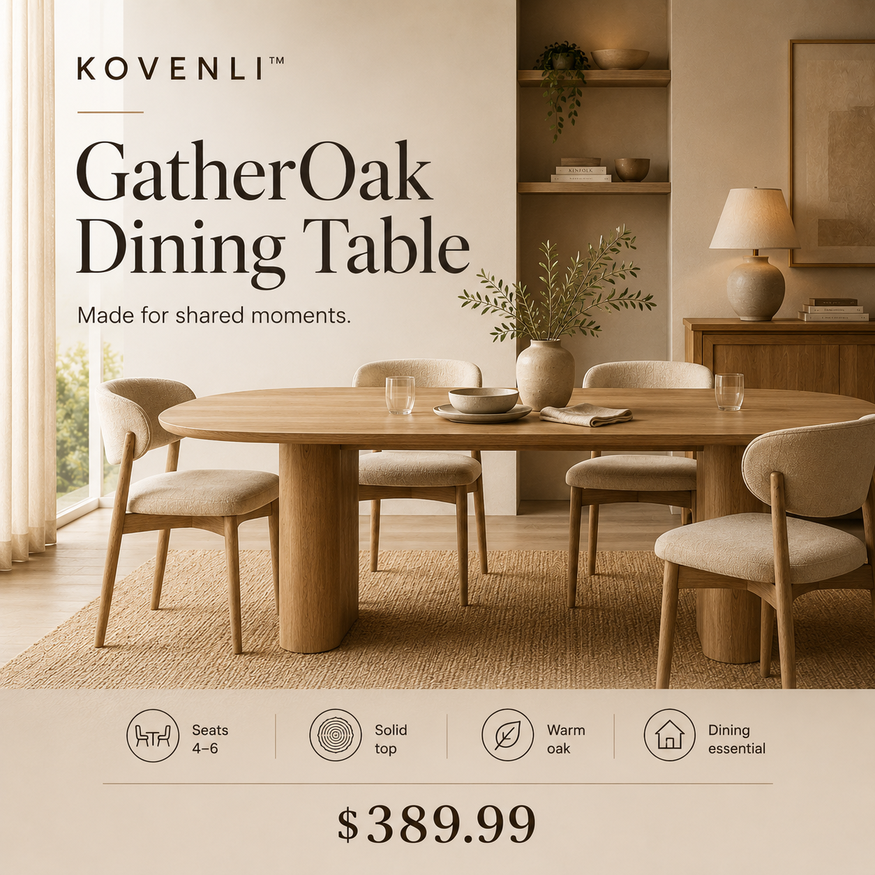 KOVENLI™ GatherOak Dining Table